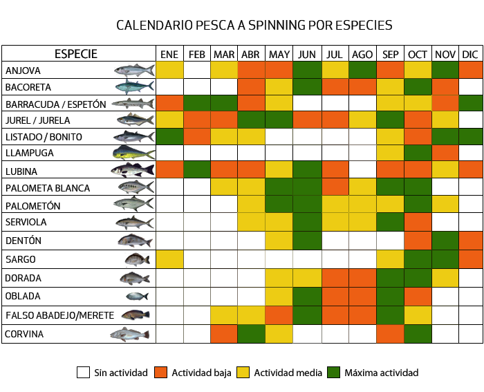 Calendario de pesca a spinning por especies Pesca a spinning